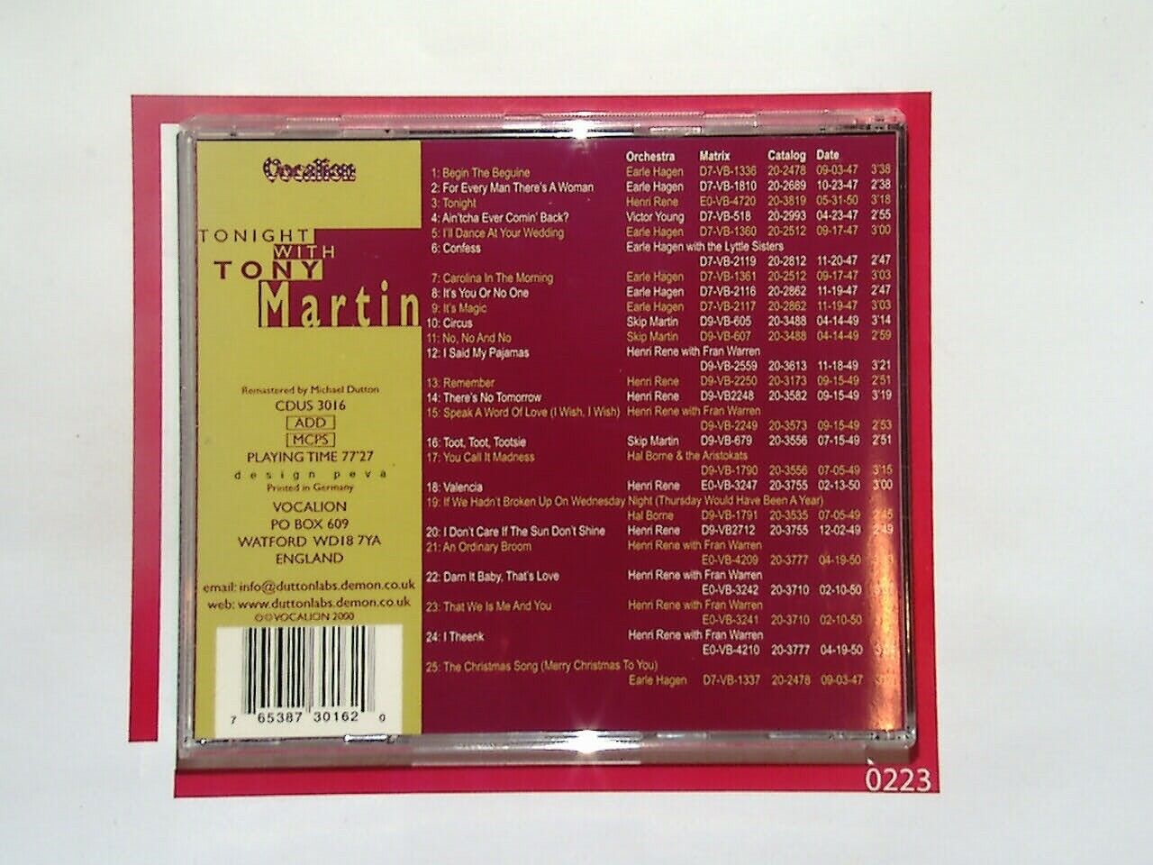 Tonight With Tony Martin CD Mint