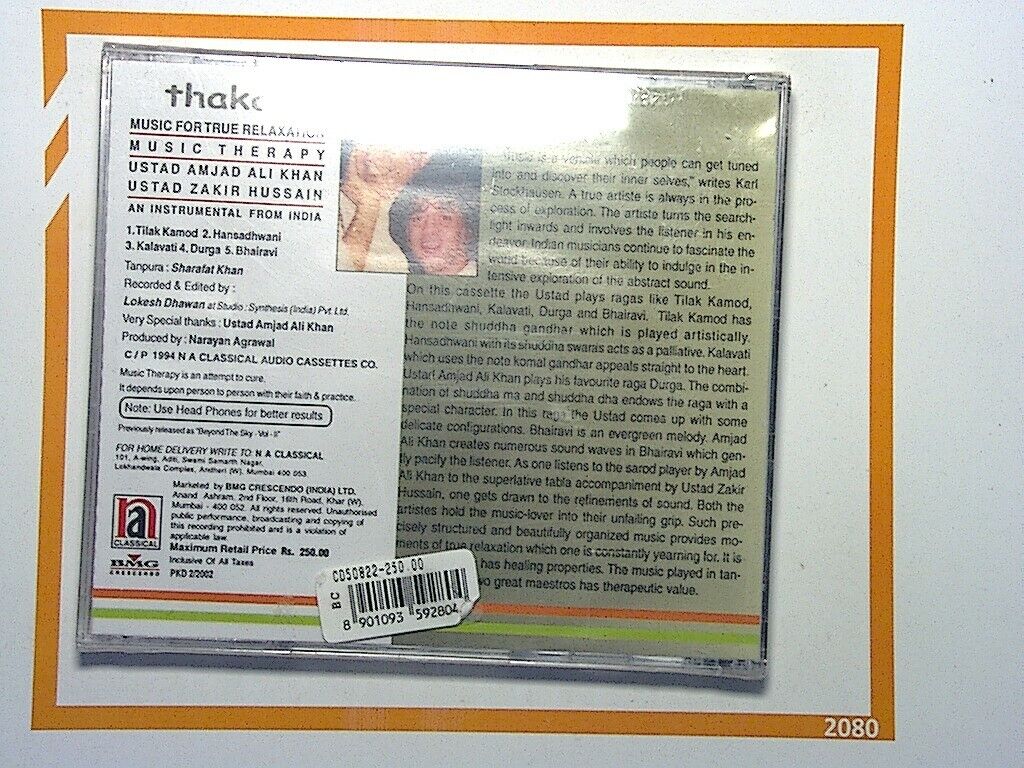Thakan True Relaxation Music Therapy Amjad Ali Khan Zakir Hussain CD NEW