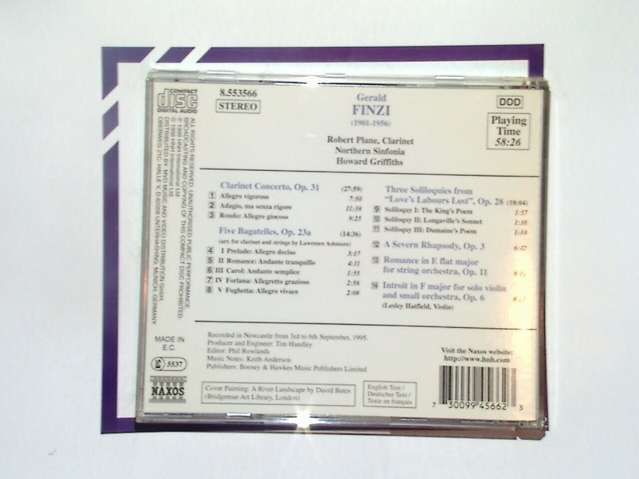 Robert Plane, Northern Sinfonia Finzi - Clarinet Concerto CD Mint