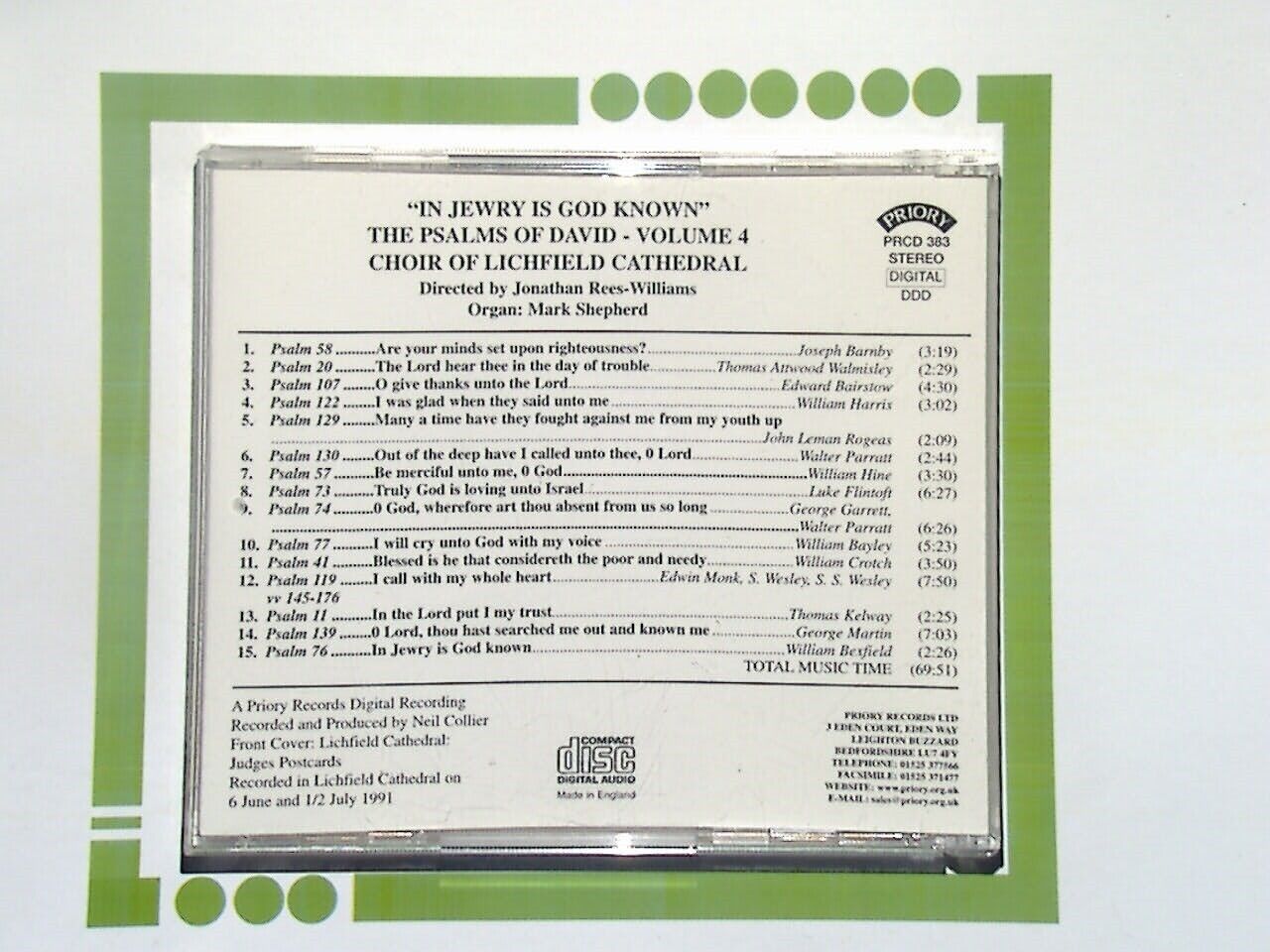 The Choir of Lichfield Cathedral In Jewry Is God Known CD Mint