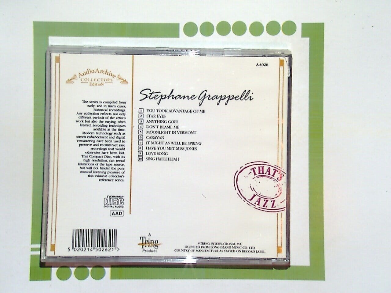 Stephane Grappelli 10 reflective recordings CD VGC