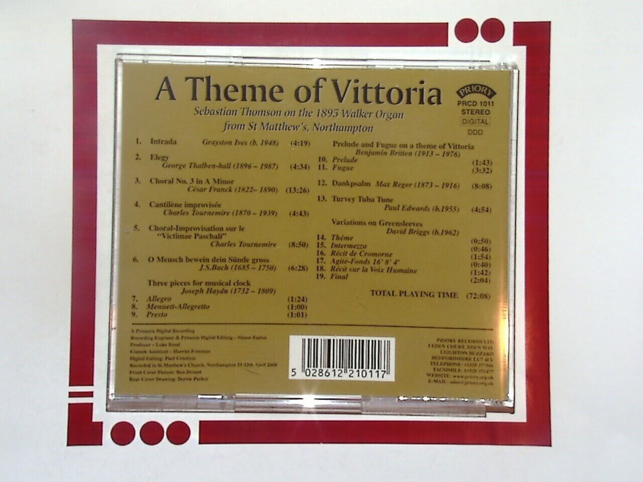 Sebastian Thomson, St Matthew's Organ Northampton A Theme of Vittoria CD Nr Mint