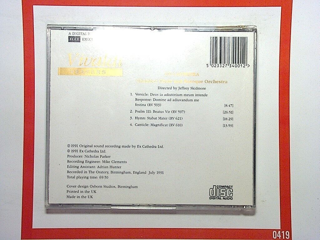 Vivaldi Vespers Ex Cathedra Chamber Choir & Baroque Orchestra CD Mint
