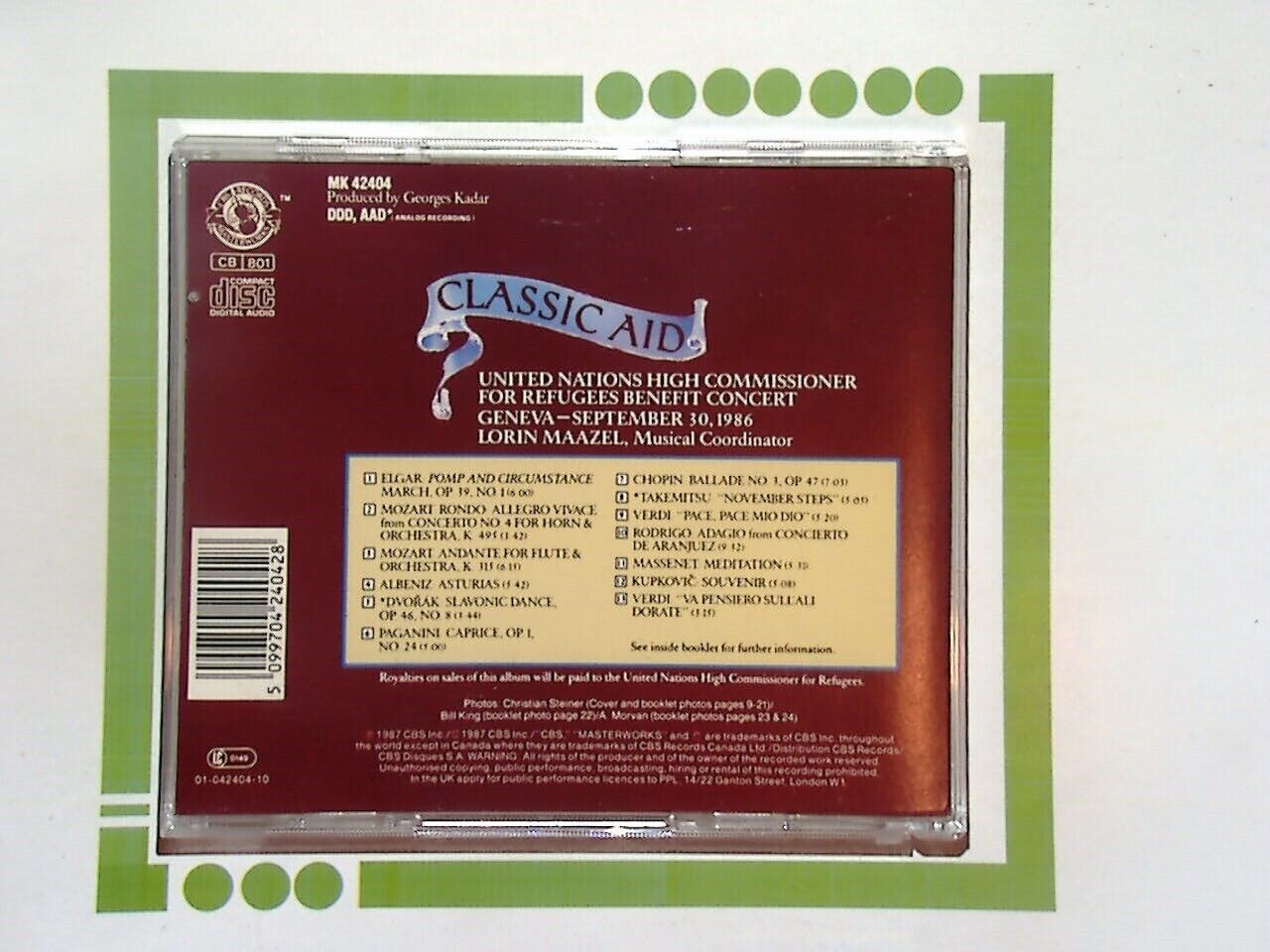 United Nations High Commisioner For Refugees Benefit Concert Classic Aid CD VGC