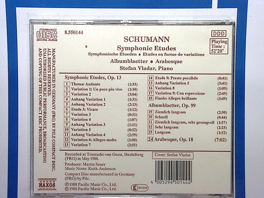 VLADAR STEFAN Schumann: Symphonic Etudes CD Mint