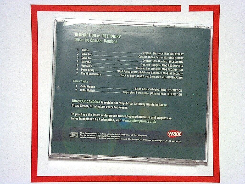 Wax Mag redemption V Incendiary Mixed by Bhaskar Dandona CD Nr Mint April 2001