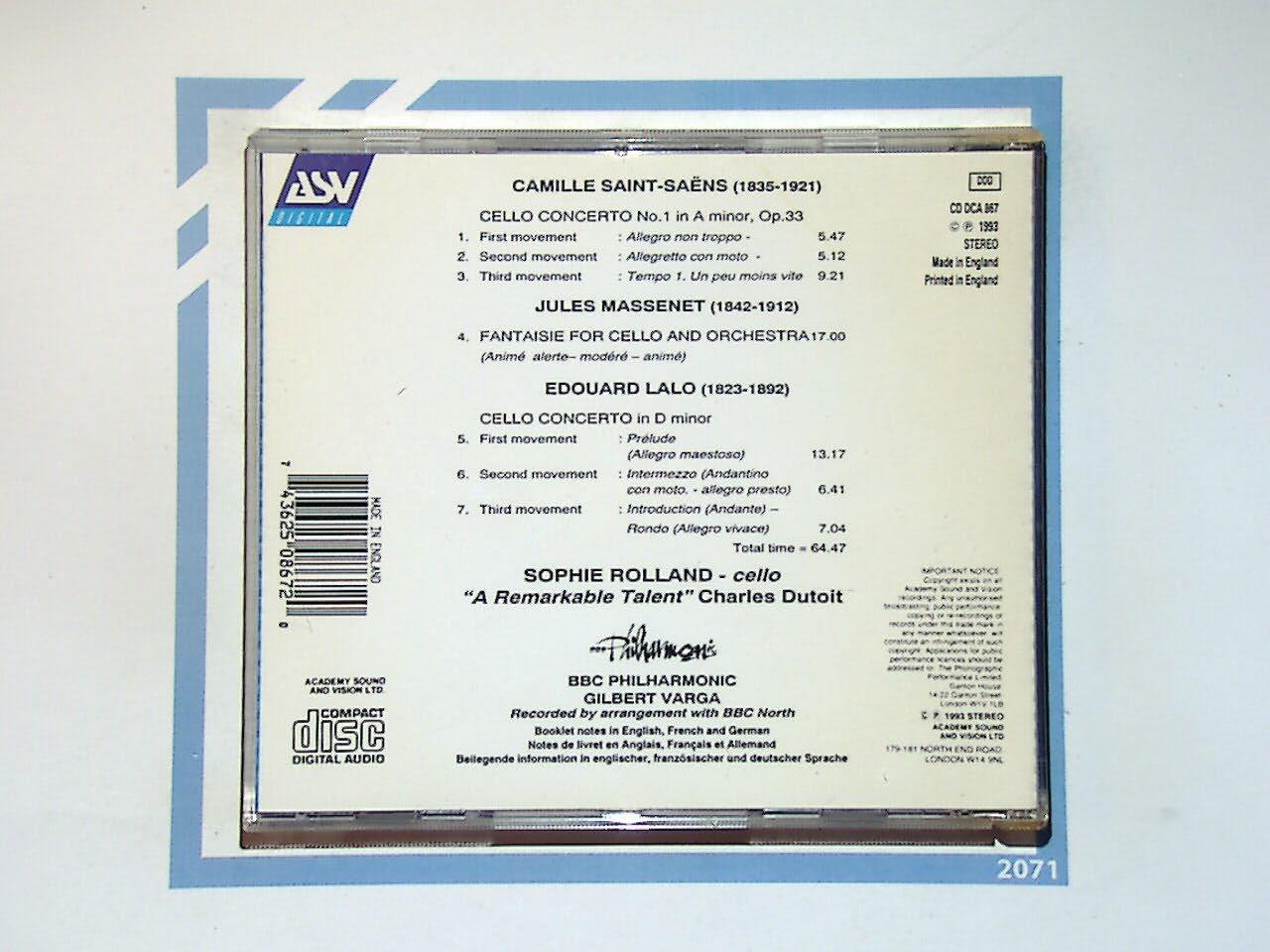 Sophie Rolland Massenet: Fantaisie / Saint-Saens & Lalo, Cello Concertos CD Mint