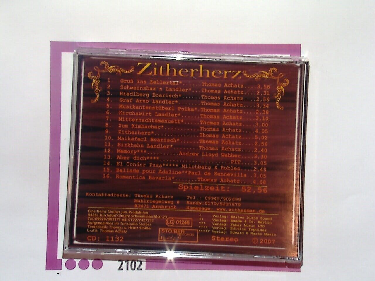 Vom Boarischen Bis Zum Schlager Mit Thomas Achatz Zitherherz CD Nr Mint