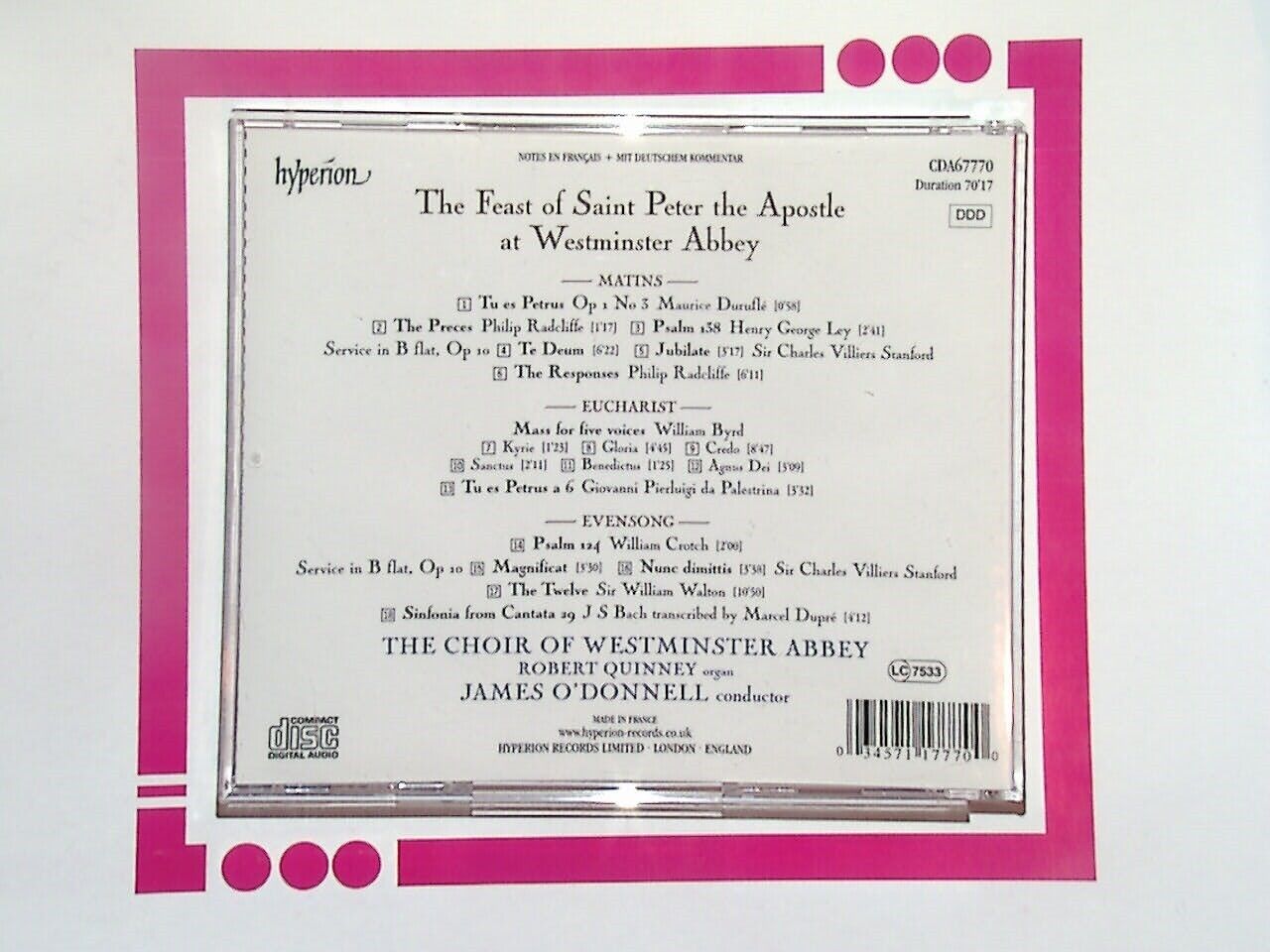 Westminster Abbey Choir, Quinney The Feast of Saint Peter the Apostle CD Mint