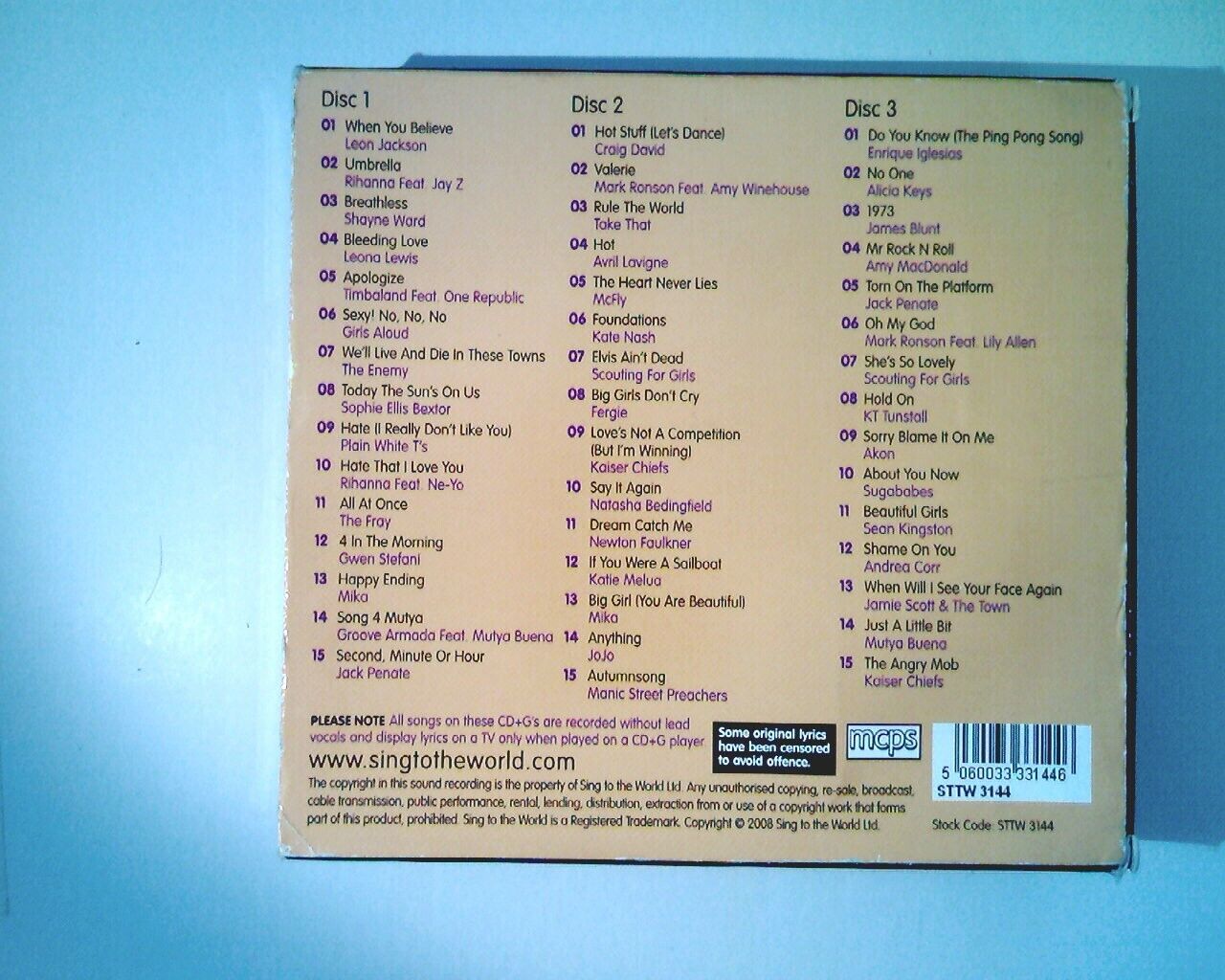 Sing To The World Karaoke - Chart Attack (3 CD+G Set) VGC