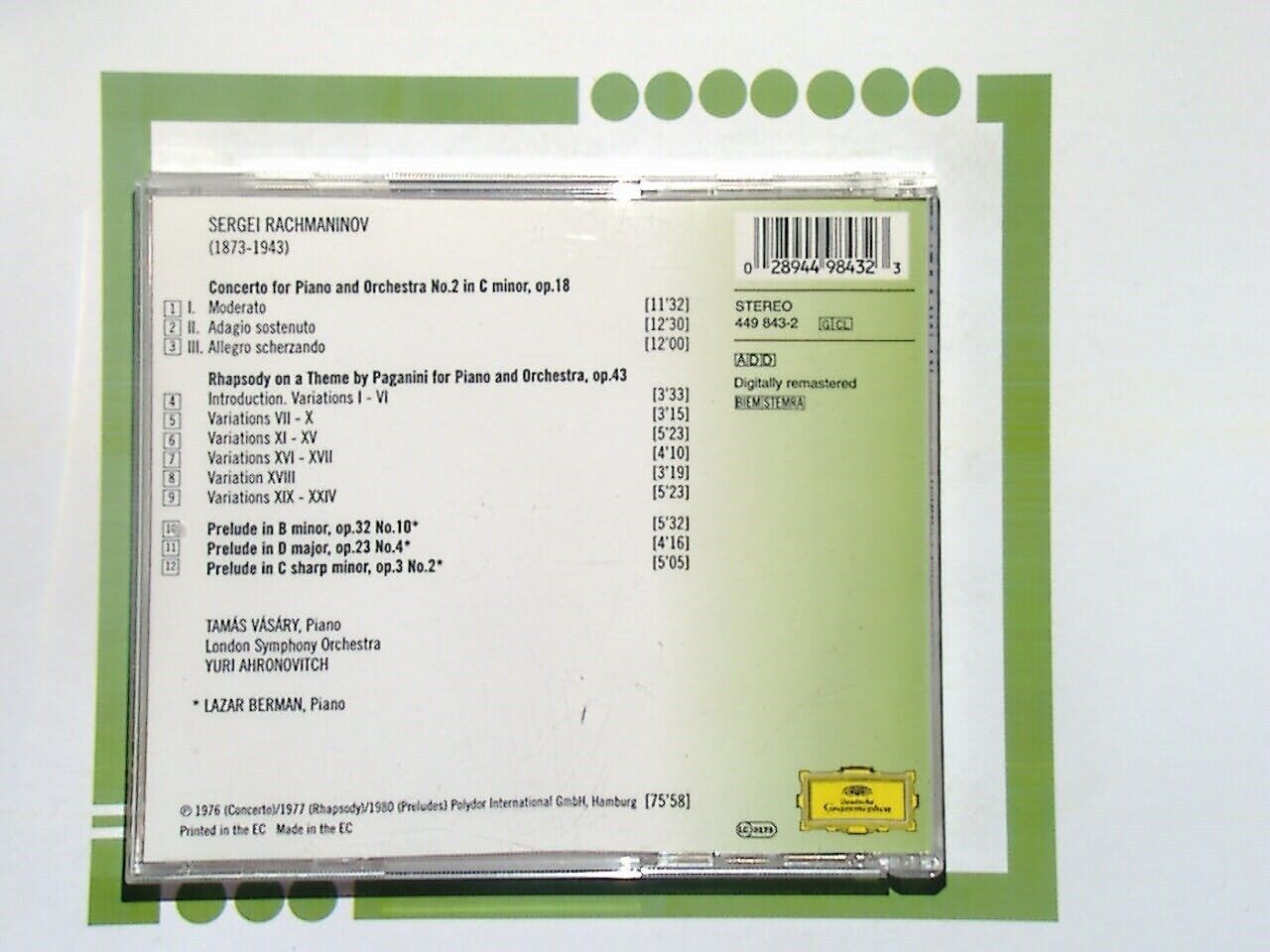 Tama Vasary Lazar Berman Piano Concerto No. 2/ Rhapsody CD VGC