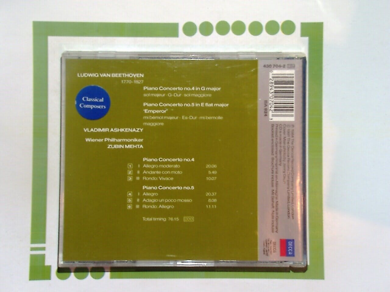 Vladimer Ashkenazy Beethoven: Piano Concertos Nos 4 & 5 CD VGC
