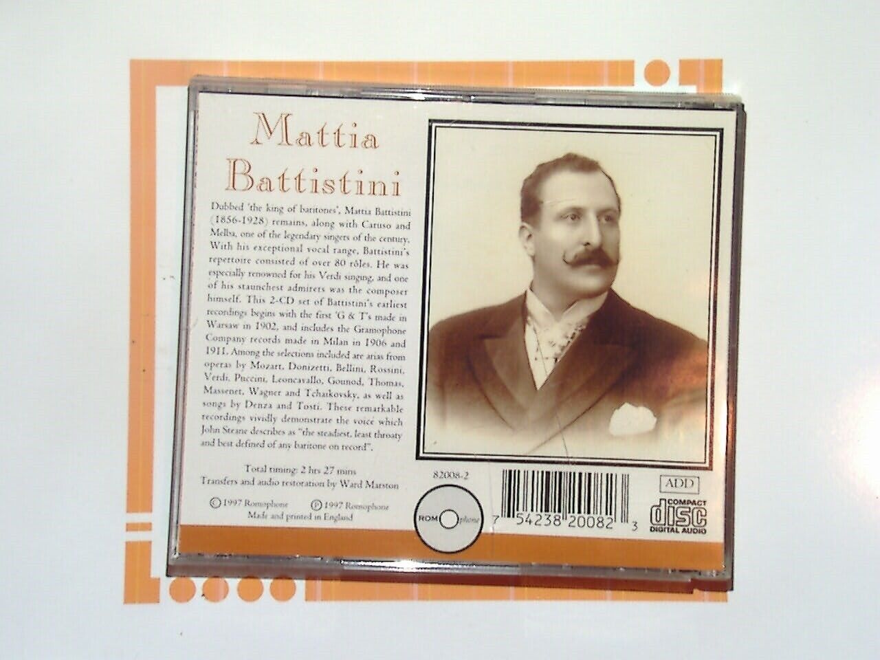 Mattia Battistini The Complete Recordings Volume 1: 1902-1911 CD Mint