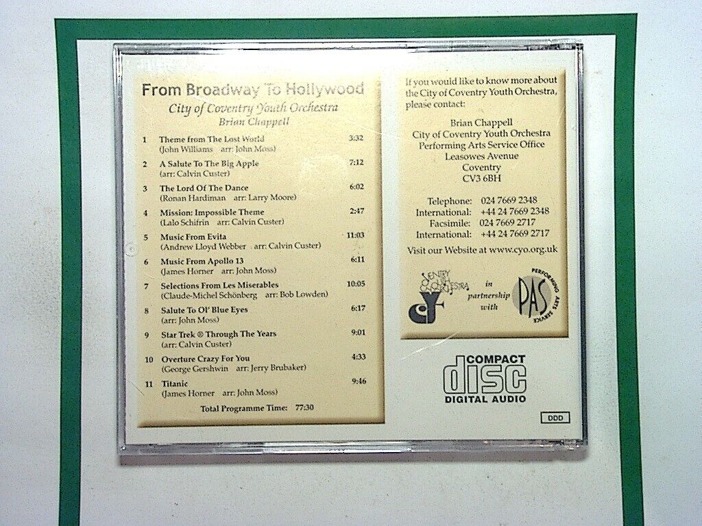 The City of Coventry Youth Orchestra From Broadway To Hollywood CD Mint