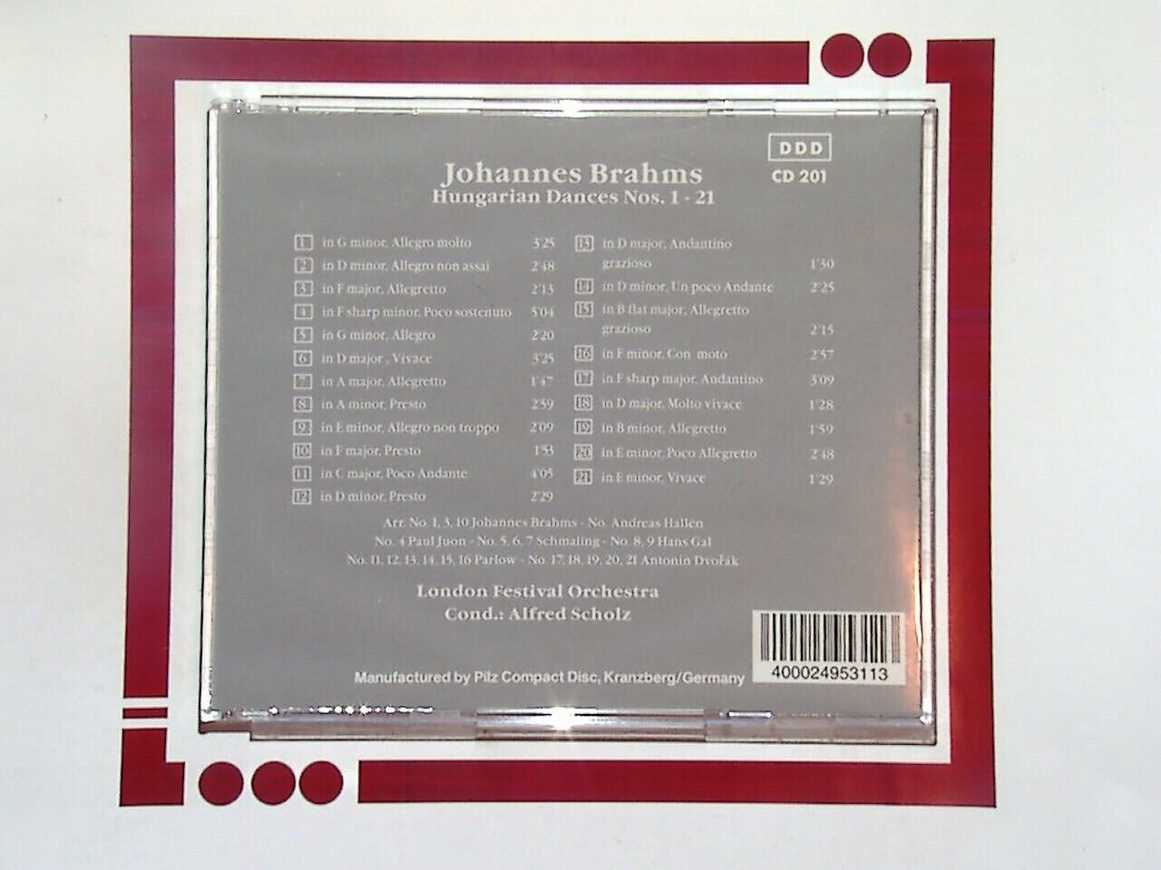 Vienna Masters Series Johannes Brahms Hungarian Dances Nos. 1-21 CD Nr Mint