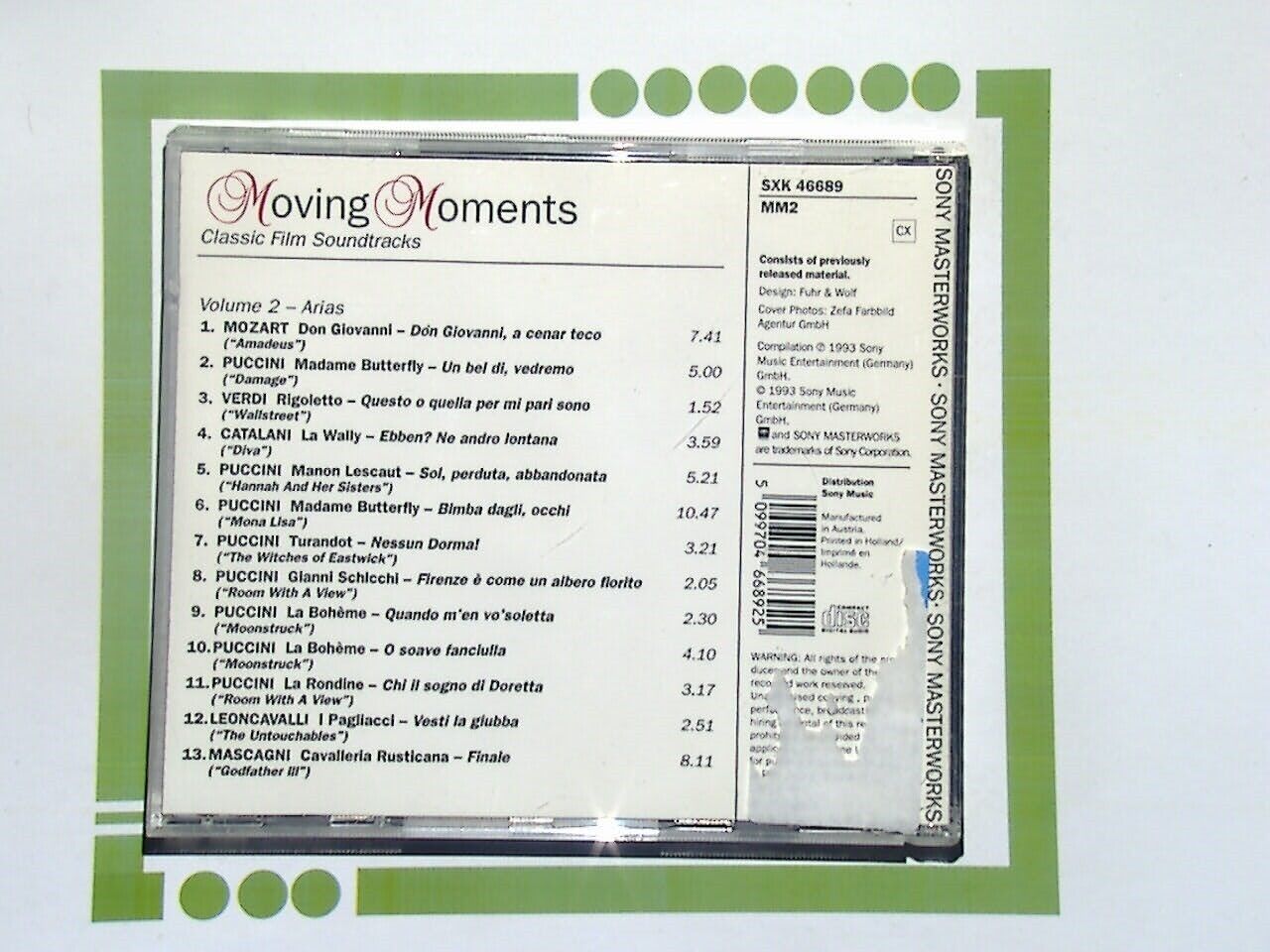 Moving Moments Vol. 2 Arias - Classic Film Tracks CD VGC