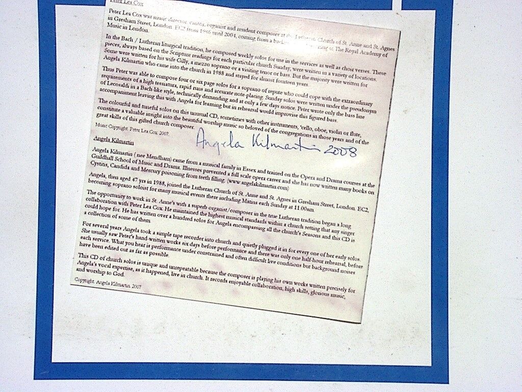 Peter Lea Cox & Angela Kilmartin Holy Solos Signed CD Mint