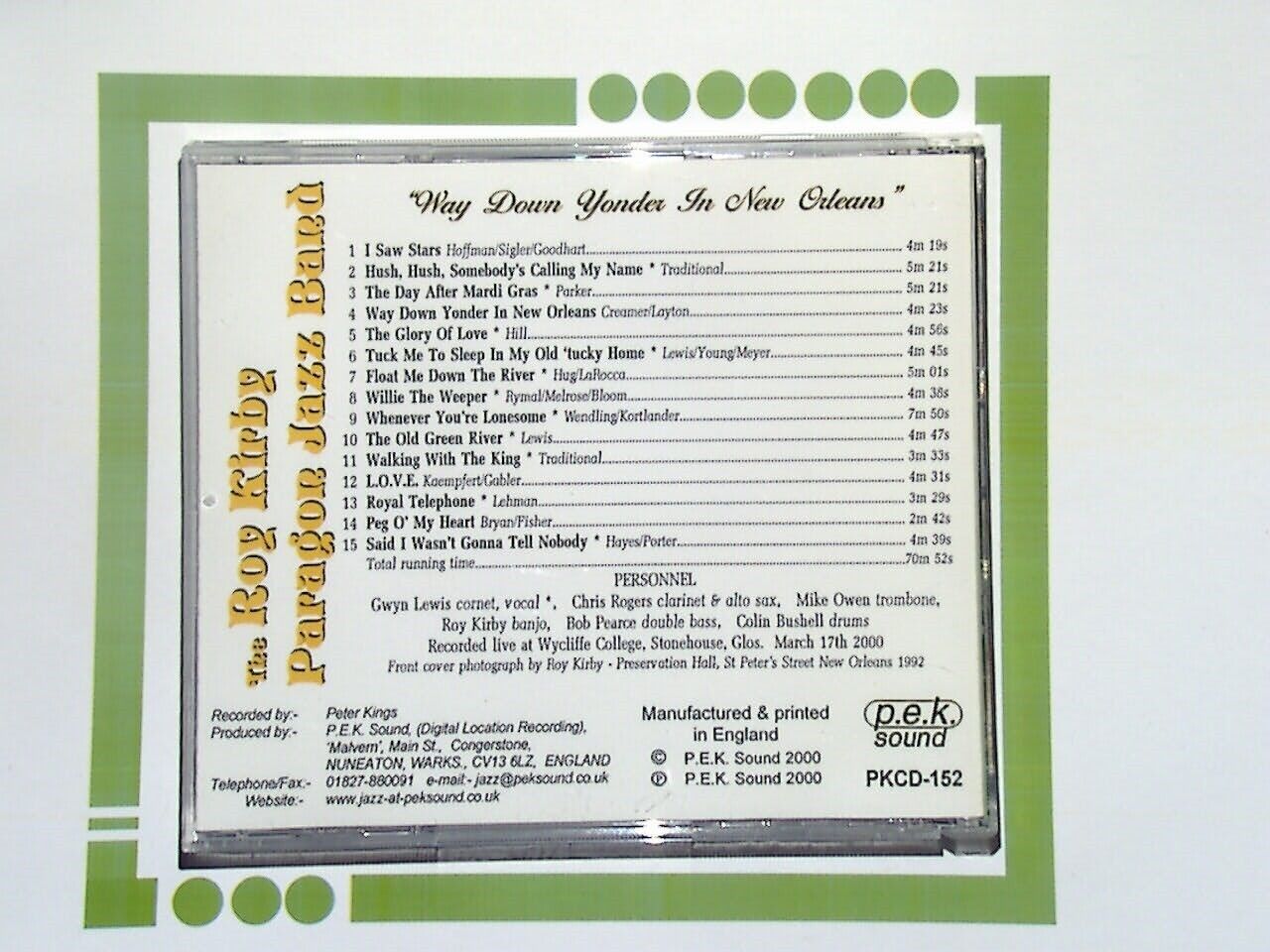 The Roy Kirby Paragon Jazz band Mike Owen Way Down Yonder In New Orleans CD VGC