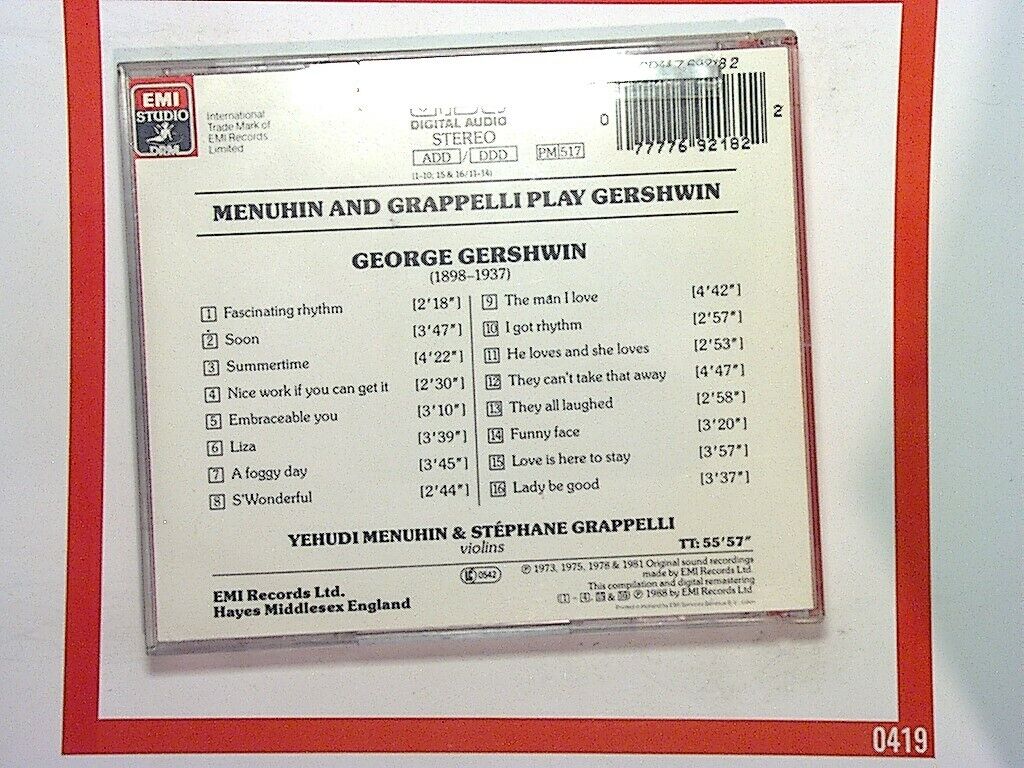 Menuhin and Grappelli Play Gershwin CD Mint