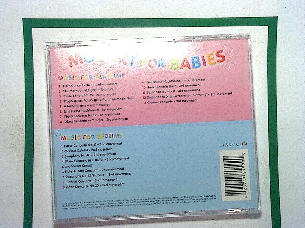 Wolfgang Amadeus Mozart - Classic Fm: Mozart for Babies (2005) CD Mint