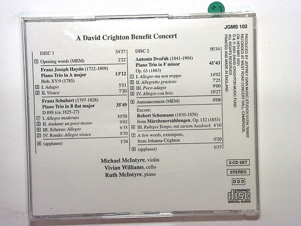A David Crighton Benefit Concert CD Haydn, Schubert & Dvorak CD Mint