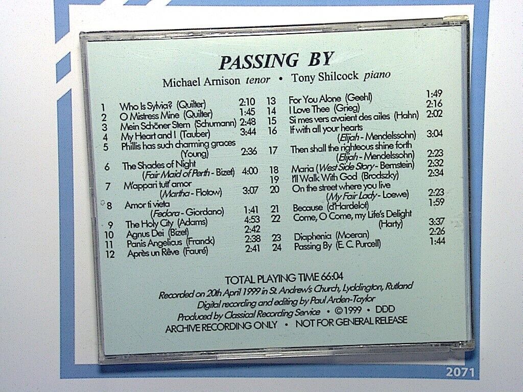 Michael Arnison Tony Shilcock Passing By CD Nr Mint