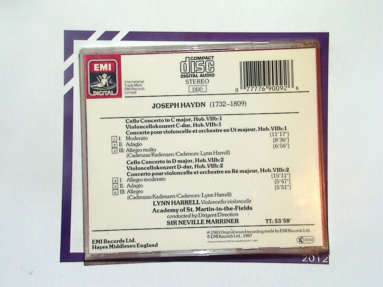 Sir Neville Mariner HAYDN-Cello Concerto in C & D CD VGC