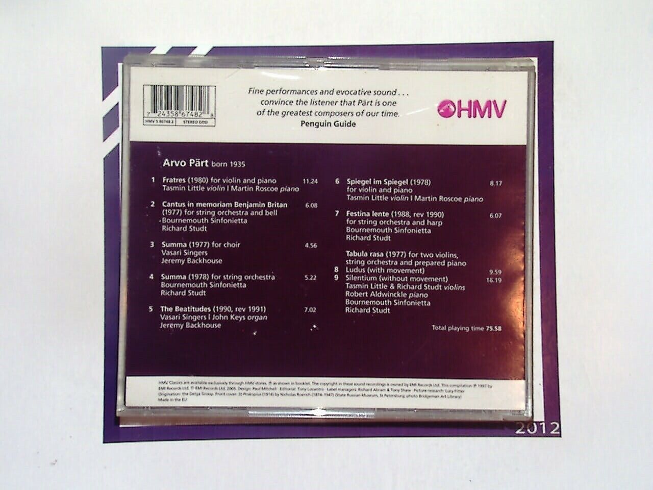 Tasmin Little Richard Studt Part Tabula Rasa CD VGC