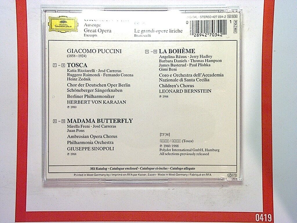 Puccini: Great Opera Exerpts CD Mint (Gift Option)*