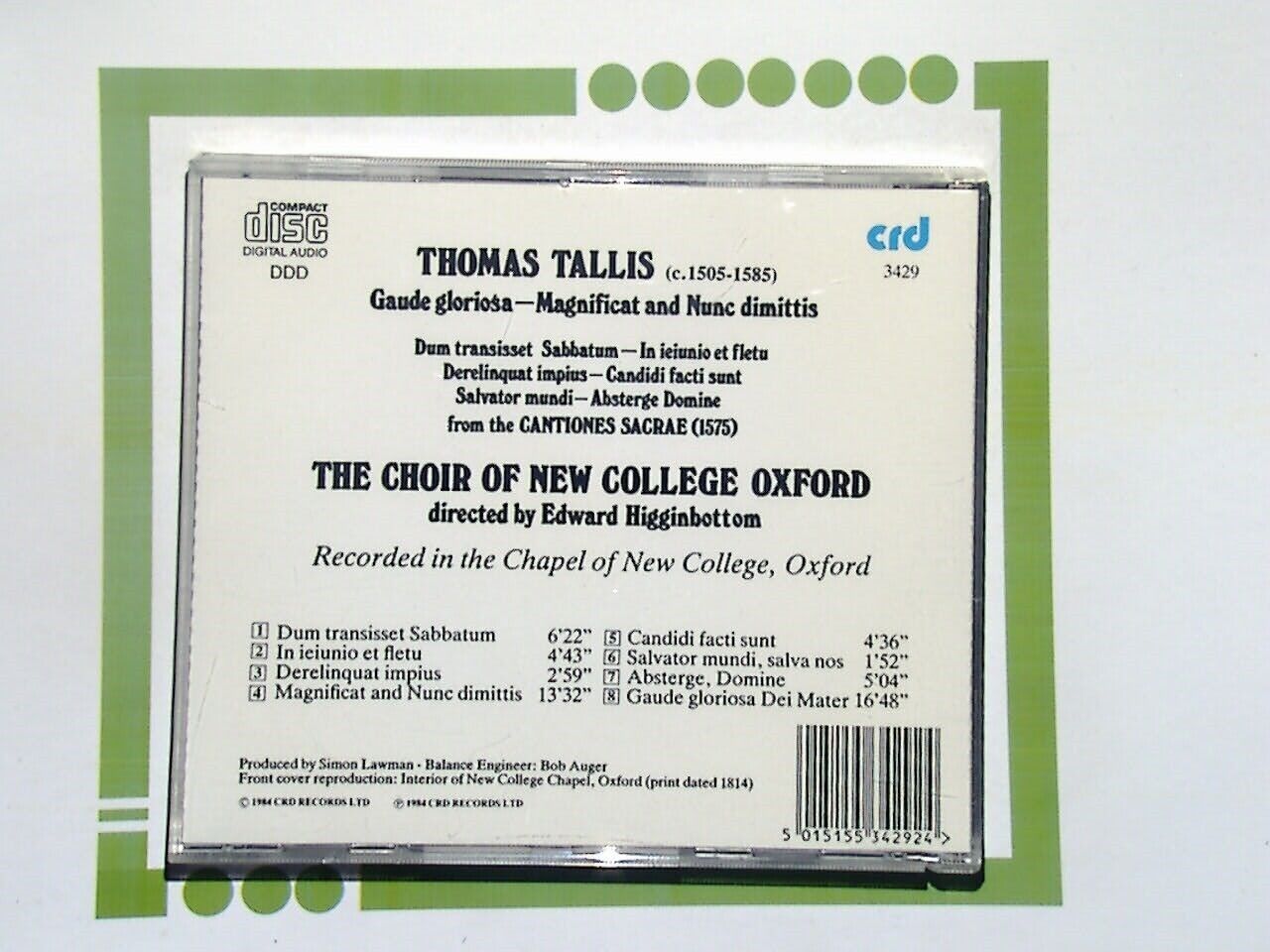 The Choir of New College Oxford Thomas Tallis Gaude Gloriosa Magnificat Nr Mnt