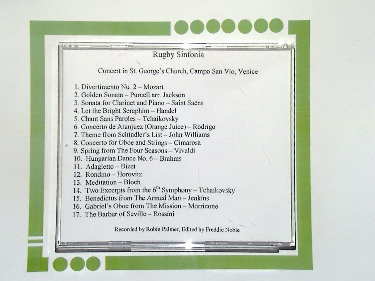 Rugby Sinfonia Concert in St. George's Church, Campo san Vio, Venice CD Mint