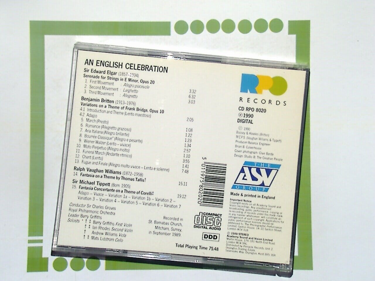 Sir Charles Groves An English Celebration CD Nr Mint