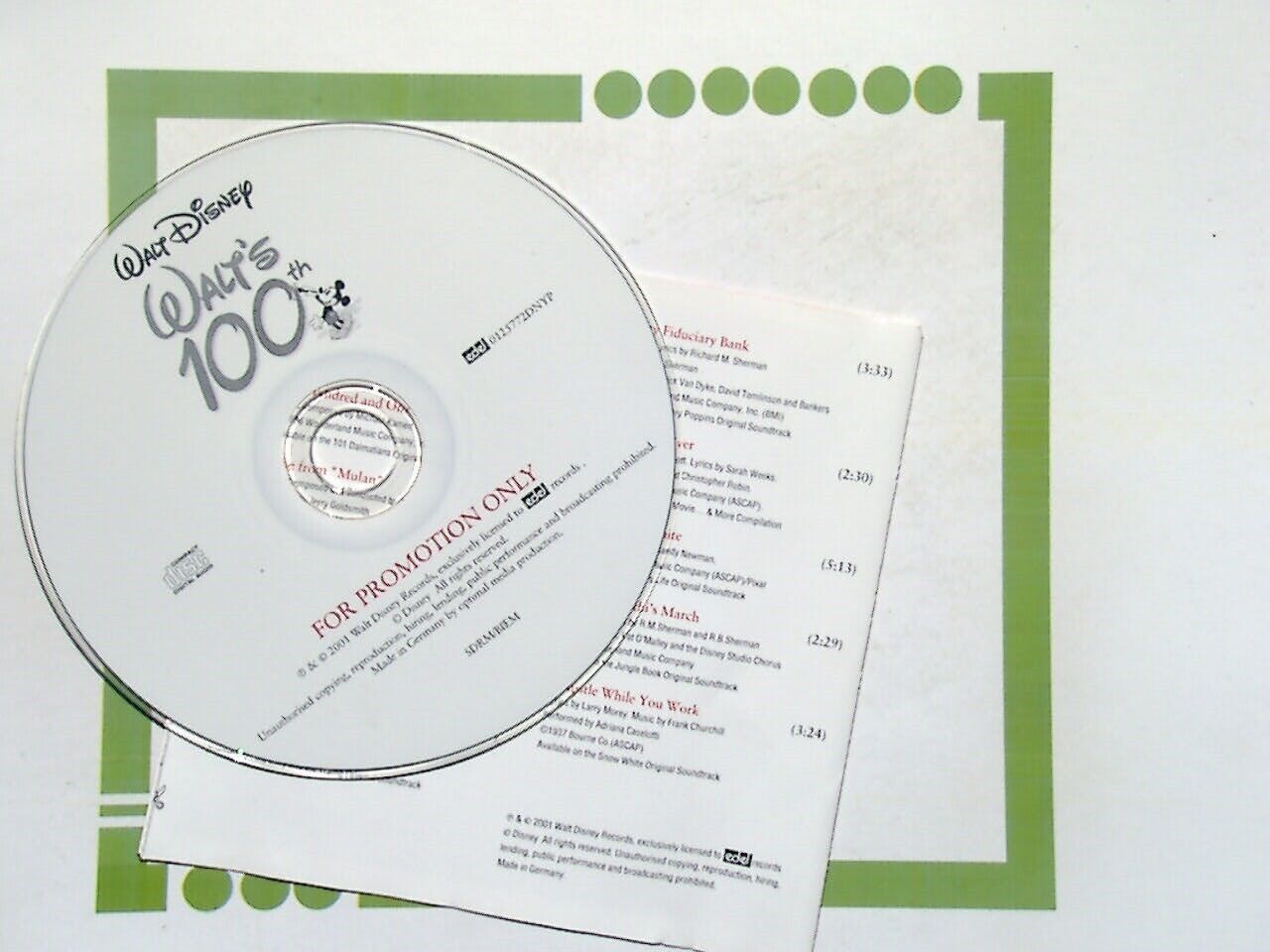 Various - Walts 100th birthday promotion CD	Disneyland Paris Nr Mint