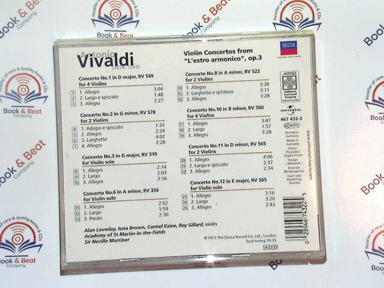 Various - Vivaldi : Violin Concertos (Sir Neville Marriner Alan Loveday) CD Mint