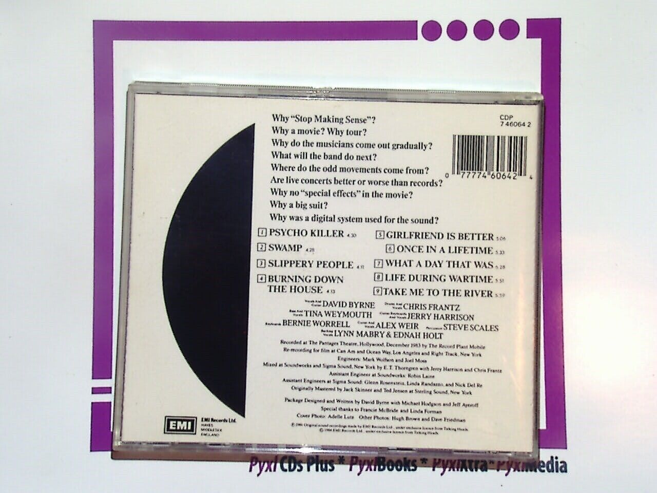 Talking Heads, Stop Making Sense, CD, Bookandbeat.com, Live album, VGC, New Wave, Art rock, Alternative music, Iconic performances, 1980s music, Cultural phenomenon, Danceable tracks, Innovative sound, Rock classics, Compilation of hits, Music documentary, Jerry Harrison, David Byrne, Funk influences, Legendary concerts,