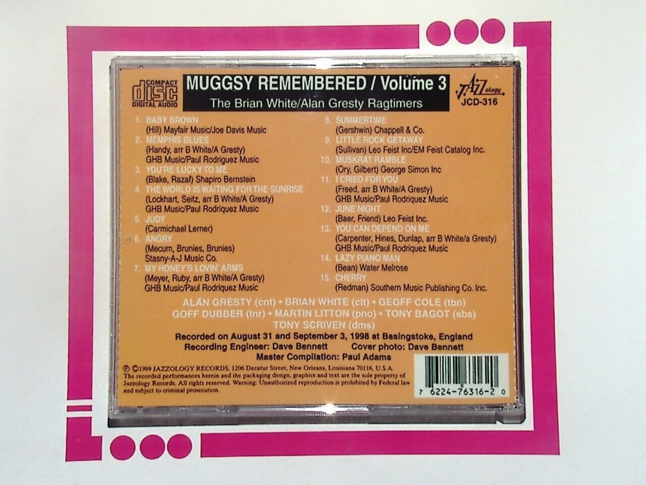 Alan Gresty, Brian White Ragtimers, Mugsy Remembered, Ragtimers, Live Concert, Jazz, Traditional Jazz, Classic Jazz, Ragtime Music, Concert Recording, Instrumental, Jazz Ensemble, American Roots, Vintage Music, Nostalgic Jazz, Swing Era, Dixieland, Piano Music, Improvisation, Bookandbeat.com,