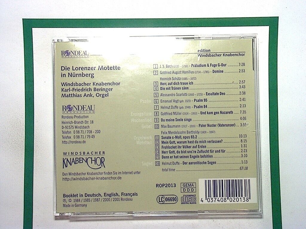 Windsbacher Knabenchor	Die Lorenzer Motette in Nurenberg CD Nr Mint