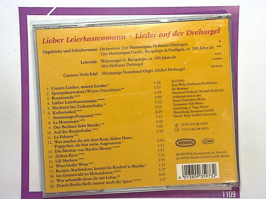 Orgelrieke und Schiebermaxe	Lieber Leierkastenmann 1 CD Mint