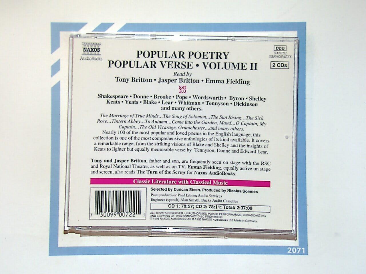 Popular Poetry - Popular Verse Volume II Audio CD Mint