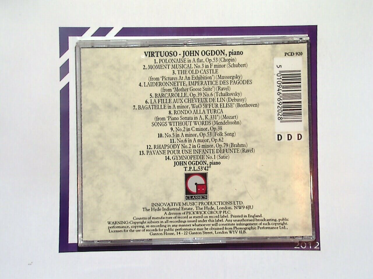 Virtuoso John Ogdon Piano CD Mint