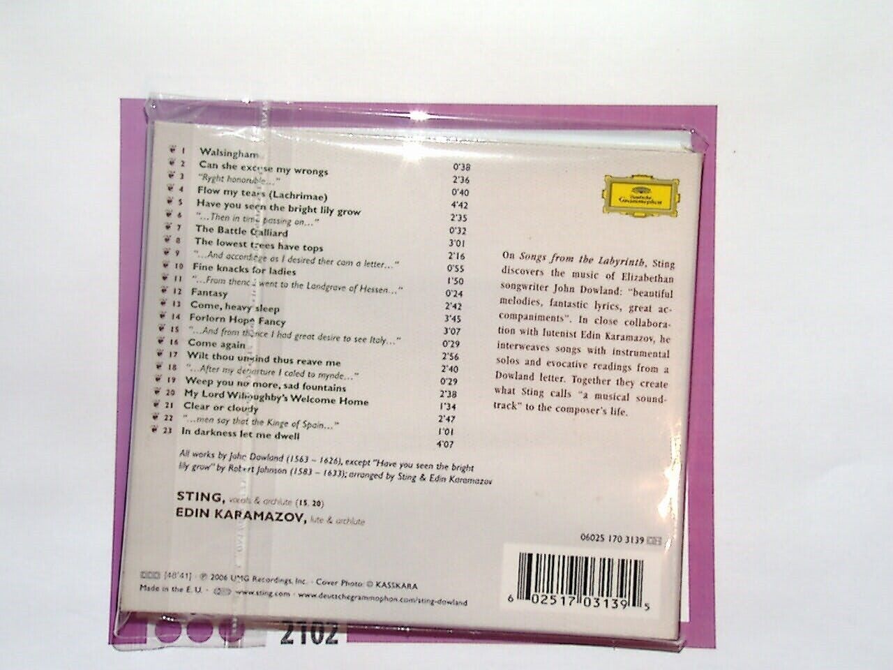 Sting and Edin Karamazov	Songs From The Labyrinth CD Mint