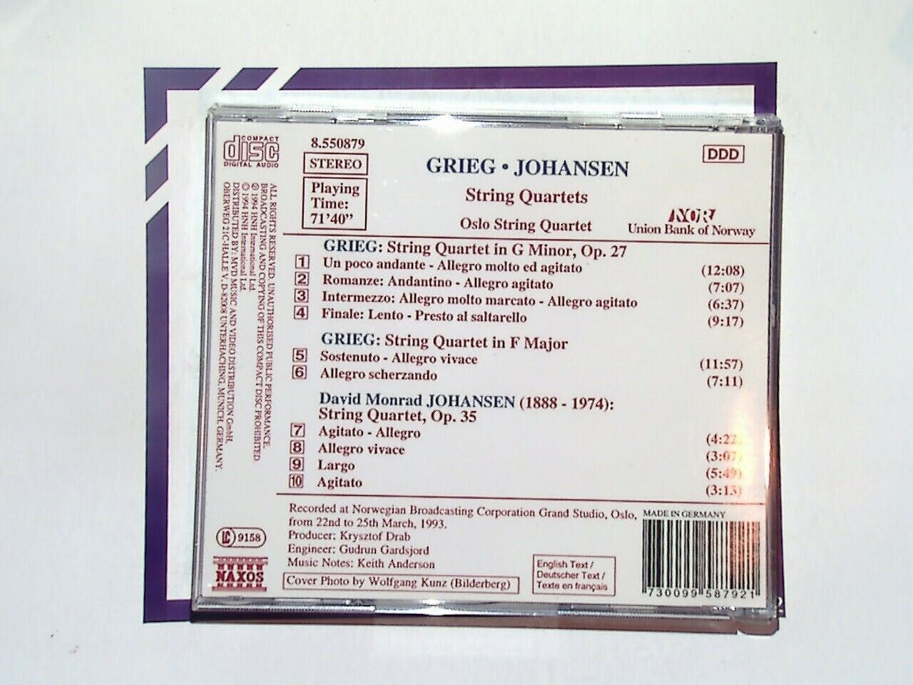 Oslo String Quartet, David Monrad Johansen	Grieg / Johansen CD Nr Mint