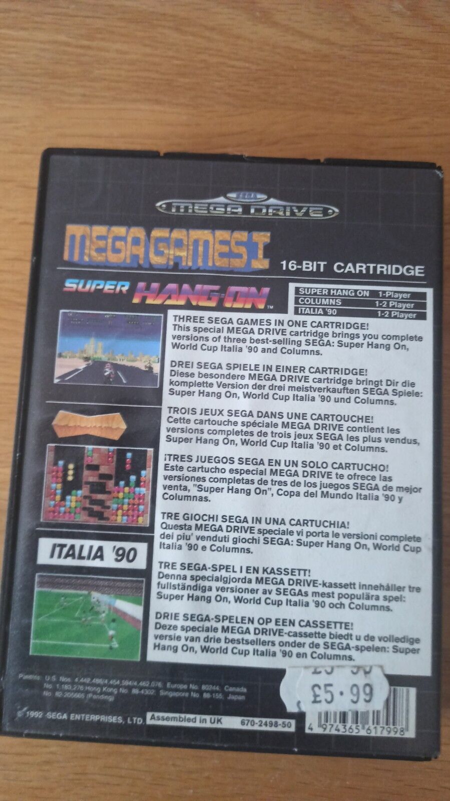 Mega Games 1 Sega Megadrive Super Hang On Italia 90 With Manual