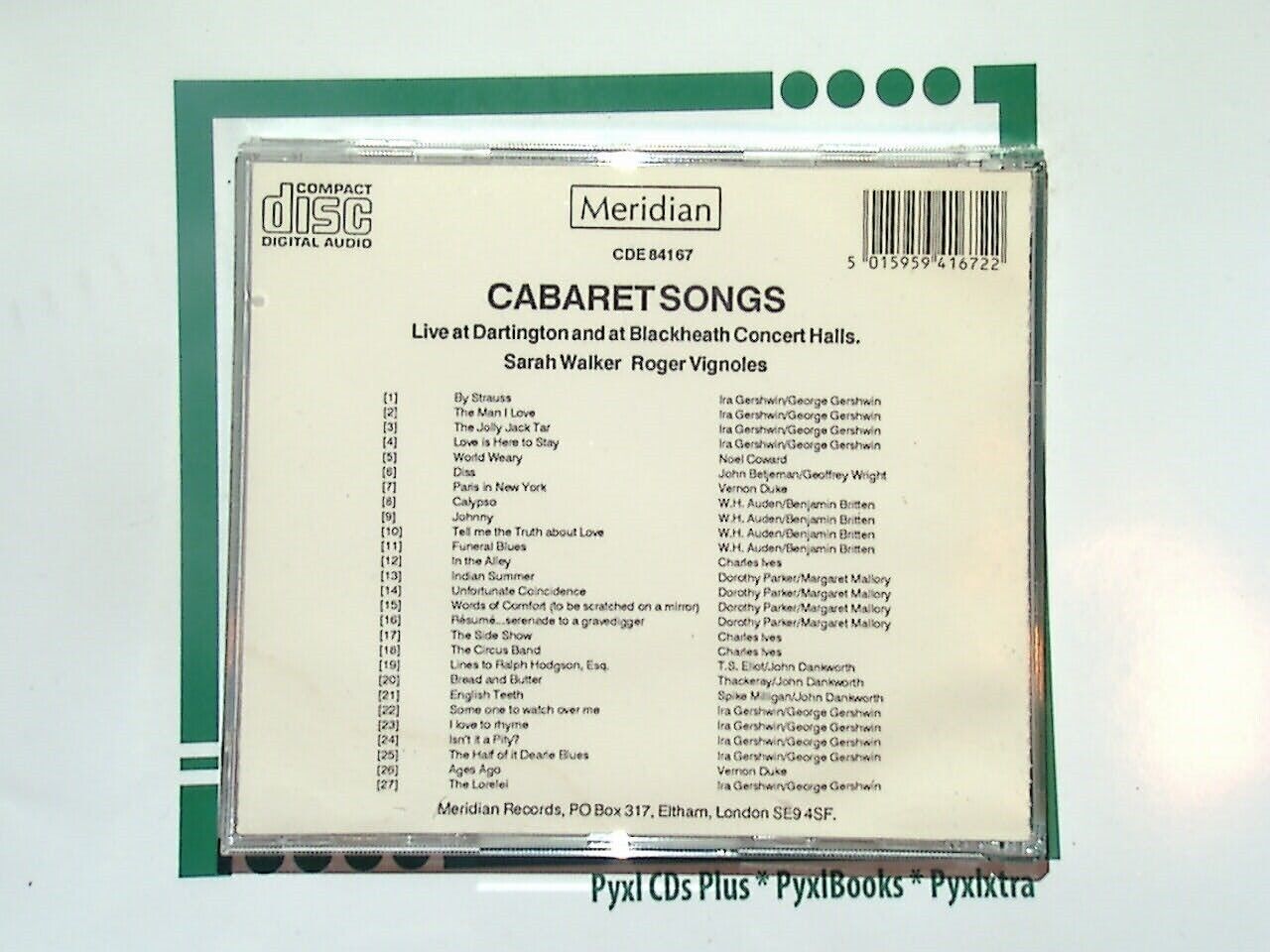 Sarah Walker & Roger Vignoles	- Cabaret Songs Live CD Mint