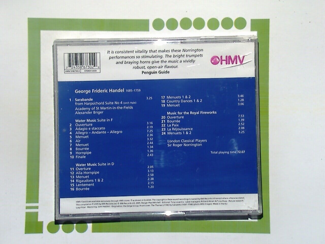 Sir Roger Norrington Alexander Briger	Handel Water Music  CD Mint