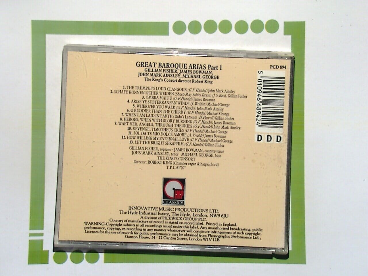 Michael George Gillian Fisher	Great Baroque Arias CD Mint