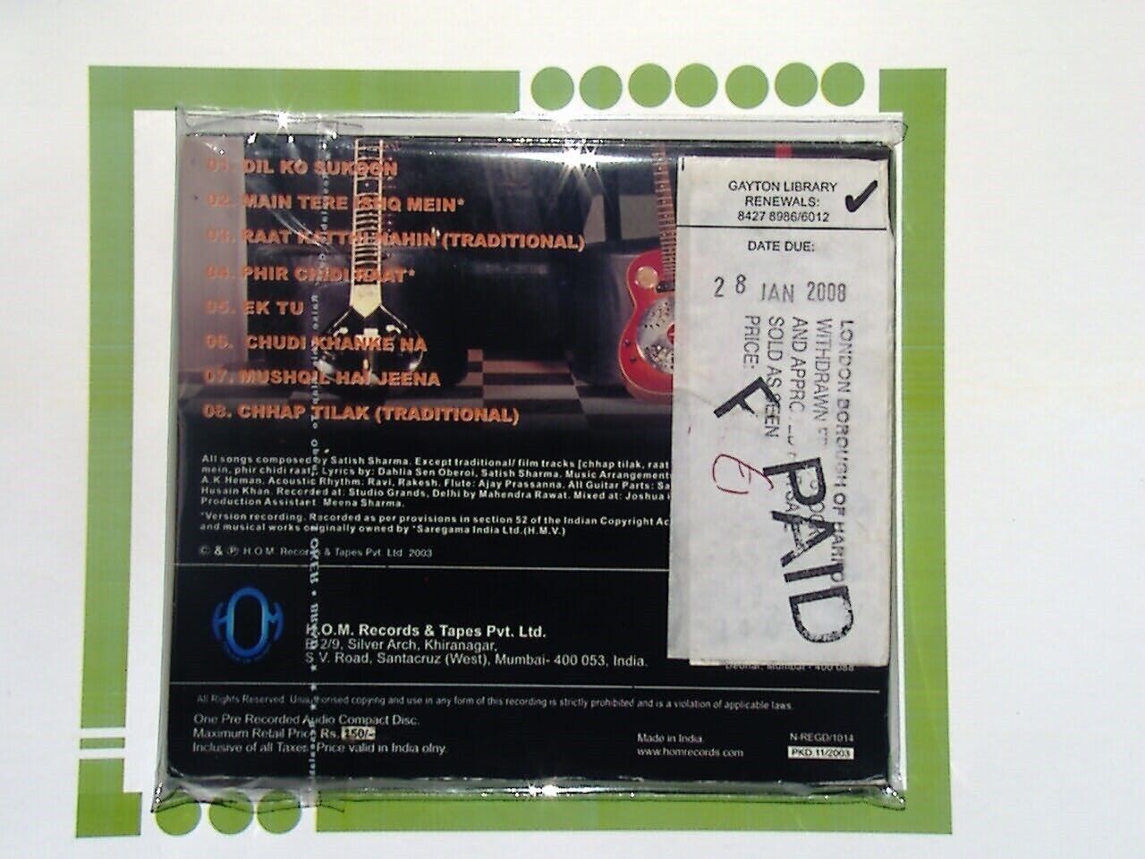 Saaz	Sukoon CD VGC Ex Library