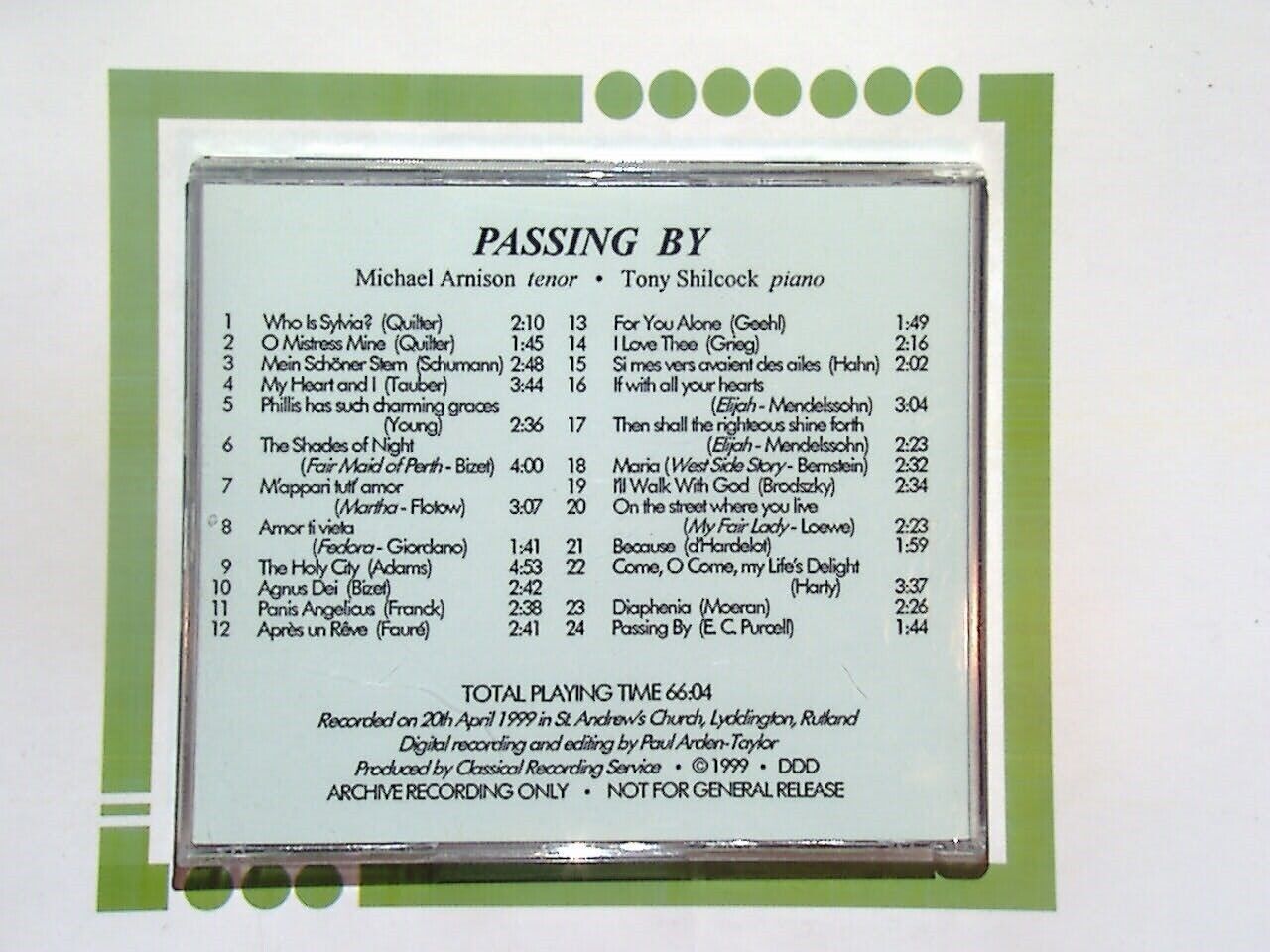 Michael Arnison Tony Shilcock	Passing By CD Mint