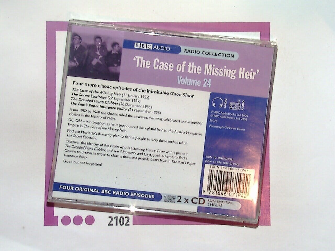 The Goon Show: Volume 24: The Case Of The Missing Heir Audio  2CD VGC