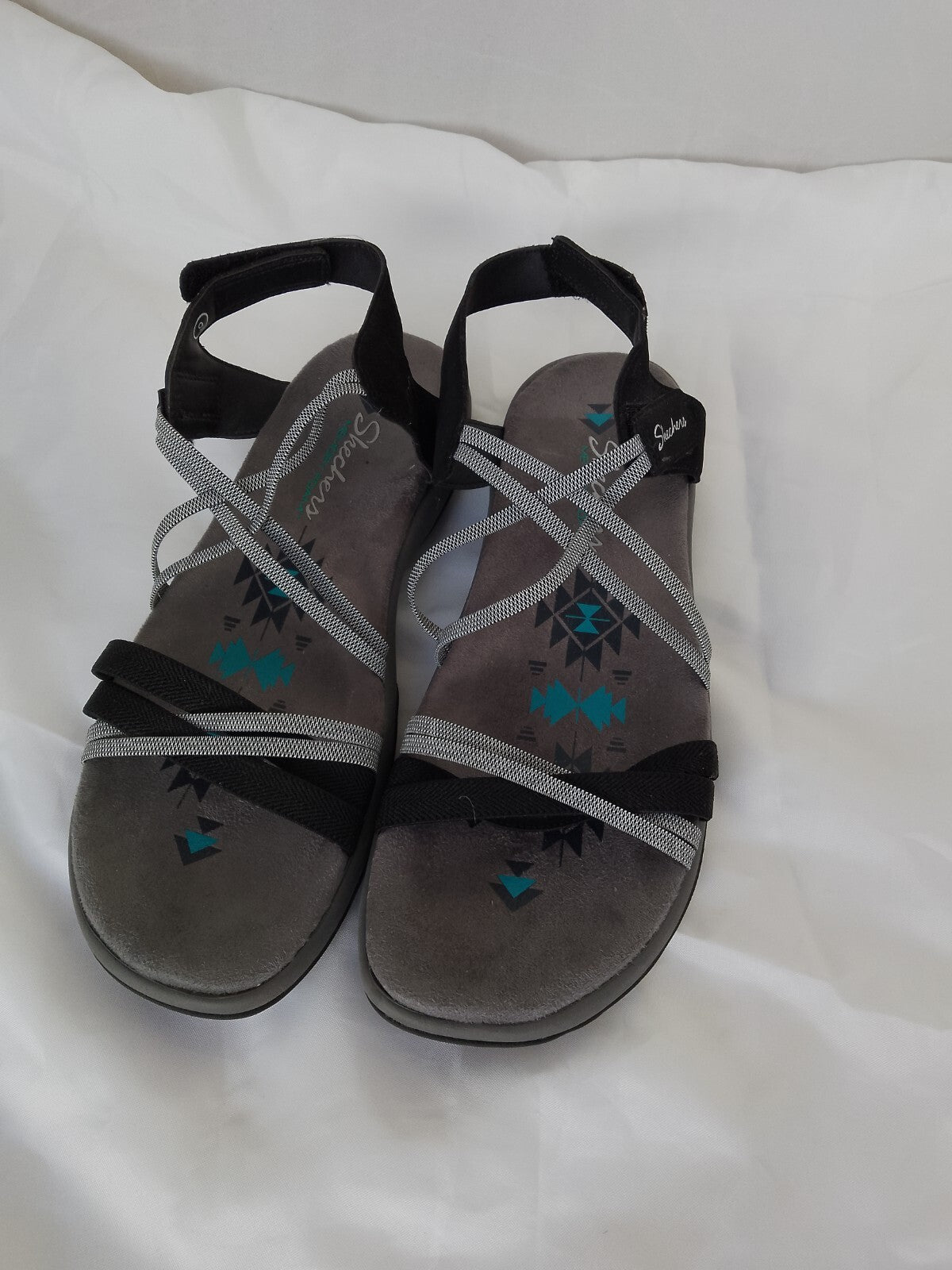 Skechers Reggae Slim Takes Two Grey / Black Strap Sandals Womens US Sze 9 (UK7)